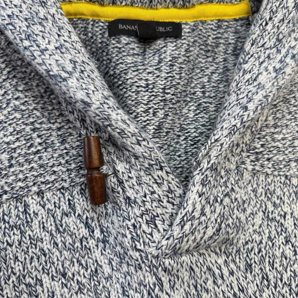 Banana Republic Sweater Mens Large Shawl Collar Toggle Marled Blue Fisherman